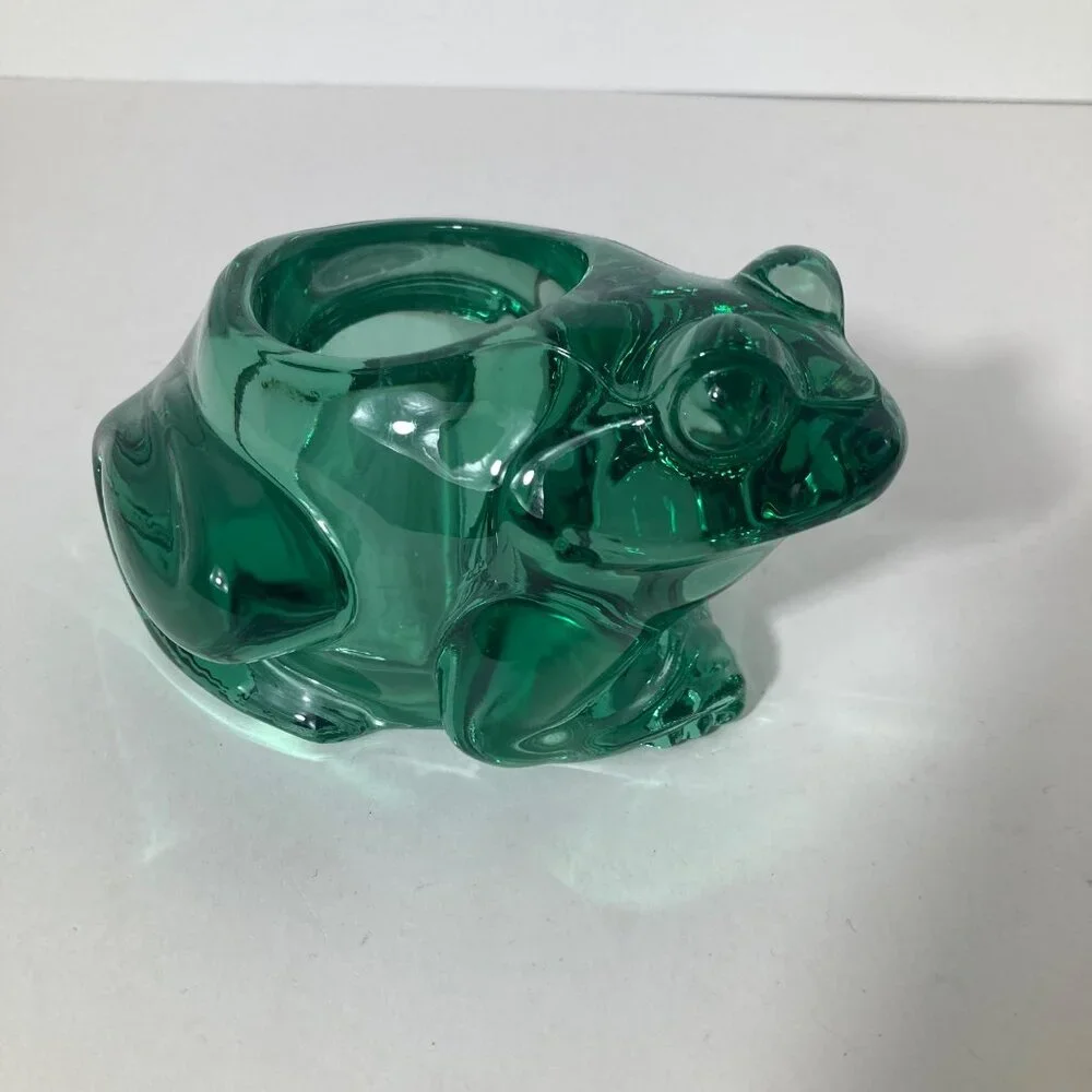 Vintage‎ Indiana Glass Green Frog Candle Holder Paperweight 4 x 5